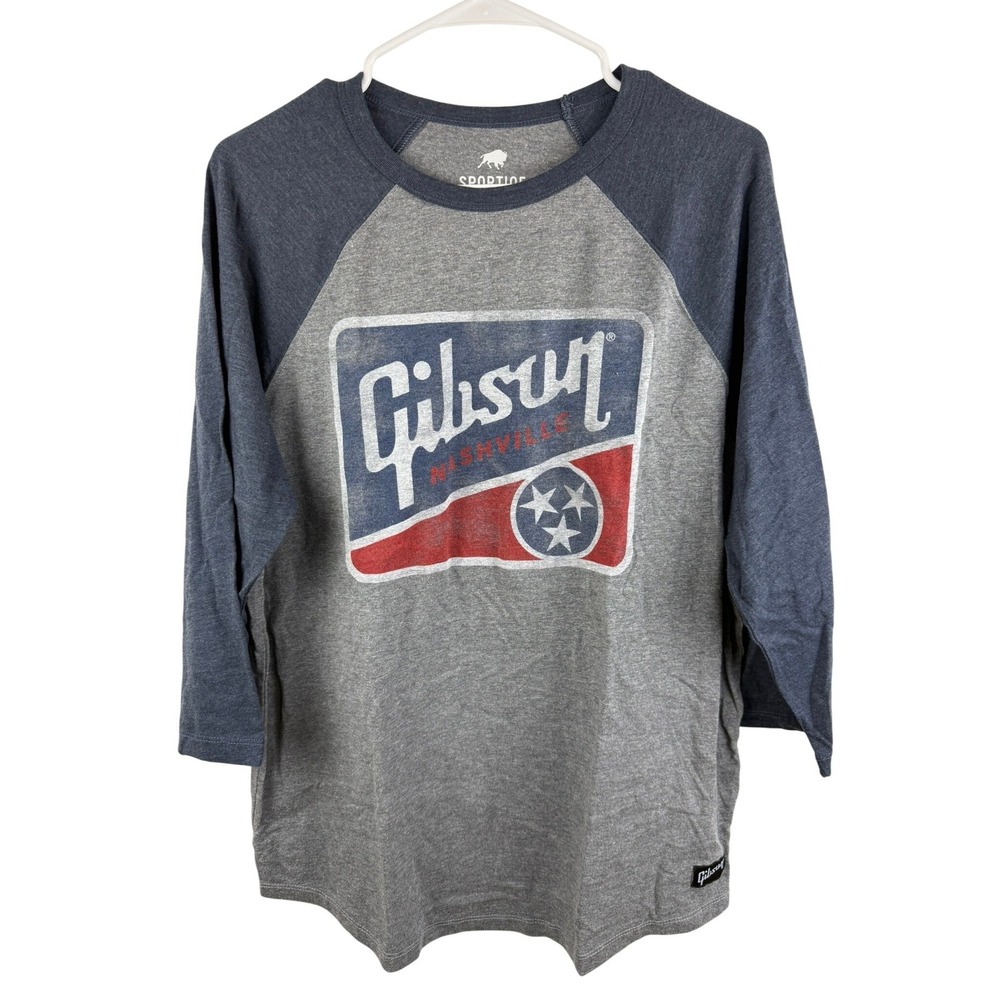 Sportiqe Gibson Nashville Tennessee Baseball Tee Mens XL Gray Blue Raglan 3/4
